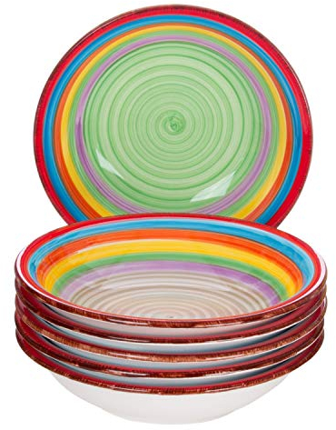 MamboCat 6-TLG. Service d'assiettes Ibiza | assiette creuse | 700 ml | Ø 21,5 cm | assiette à salade | bol de service | assiette en faïence | couleurs de l'arc-en-ciel