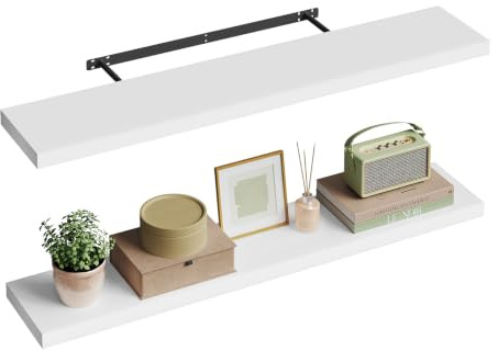 WOLTU Wandregal,Schweberegal Weiß,120x22.9x3.8cm,MDF 2er | Wandregal Wandboard Bücherregal Regale für Deko für Büro, Wohnzimmer, Schlafzimmer, Küche