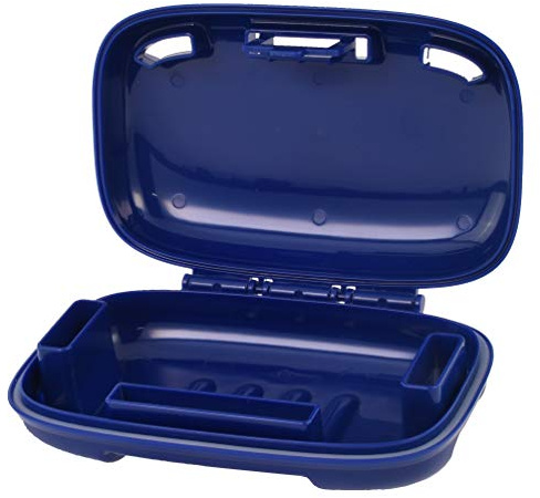Carry-Dri Travel Soap Case från PORTINEER - Specialdesignade ventiler som låter bartorka och inte läcka - för hemskola gym resa vandring - patenterad design - marinblå