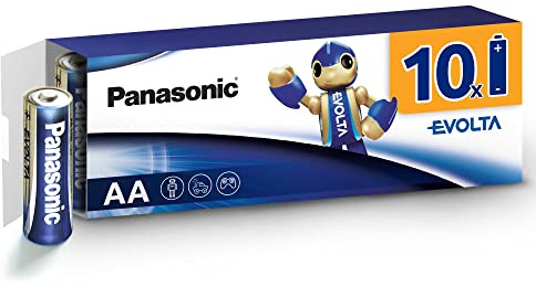Panasonic EVOLTA Pile alcaline, AA mignon LR6, paquet de 10 dans un emballage sans plastique, 1,5 V, pile Premium avec une puissance particulièrement longue durée, alcaline.