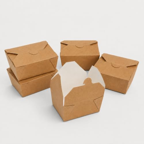 DeinPack Take Away Box I Boîte alimentaire bio avec couvercle pliable 750 ml I Boîte en carton rectangulaire I Boîte en carton kraft marron compostable I Boîtes jetables à emporter 450 pièces