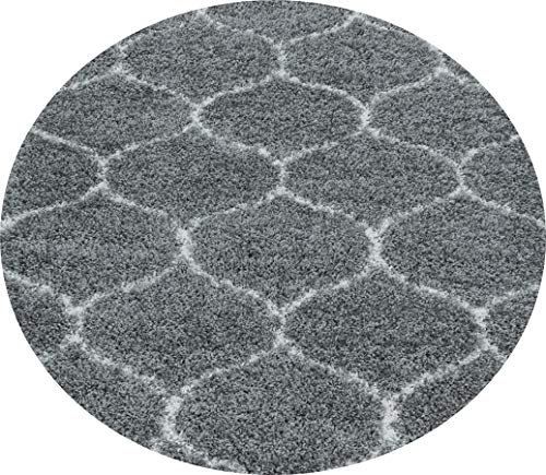 Ayyildiz Stilvoller Runde Designer Hochflor Teppich | Skandinavisches Flair | Flauschiger Langflor Shaggy | Runder Wohnzimmerteppich | Pflegeleicht, Größe:Ø 200 cm Rund, Farbe:Grau