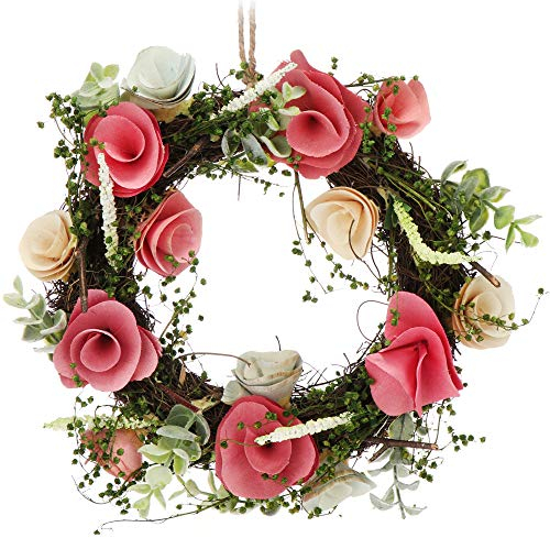 COM-FOUR® Türkranz Frühling mit Blumen aus Holz - Dekorativer Tischkranz - Kranz Deko mit Aufhänger