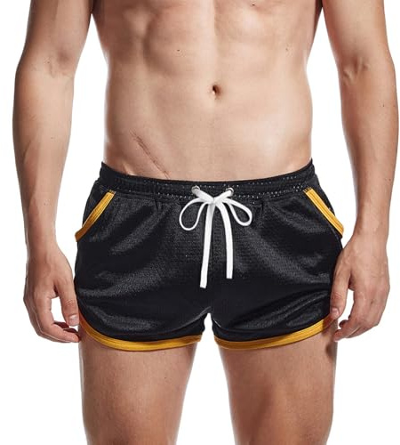AIMPACT Mens Short Shorts 3 Inch Gym Shorts Men Mesh Mens Breathable Bodybuilding Athletic Running Sports Shorts with Pockets (Black-M)