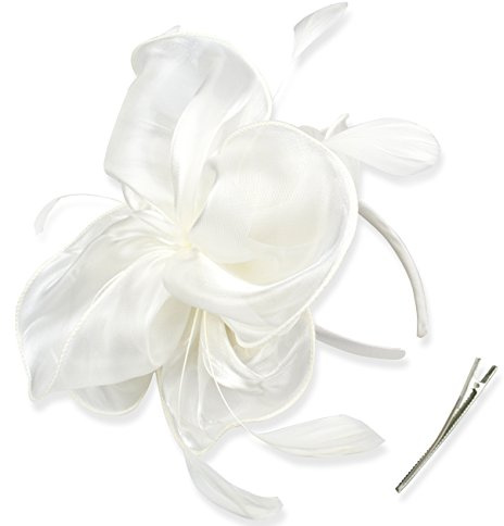 DRESHOW Fascinators Mössa för Kvinnor Cocktail Tea Party Huvudbonad Blomma Mesh Band Fjädrar Pannband