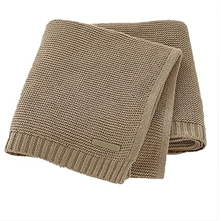 Surwin Strickdecke Babydecke Kuscheldecke Baumwolle, Mädchen und Jungen Babys Gestrickt Kinderdecke Freien Krabbeldecke Perfekt für Kinderwagen Babybett (80x100cm,Khaki)