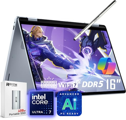 Dell 16 Plus 2-in-1 Laptop, 16 1920 x 1200 Touchscreen, Core Ultra 7 256V(>i9-13900H), AI Ready, Copilot, Backlit Keyboard, 1080p Webcam, Wi-Fi 7, Windows 11 Pro, Ice Blue(16GB DDR5 RAM | 1TB SSD)