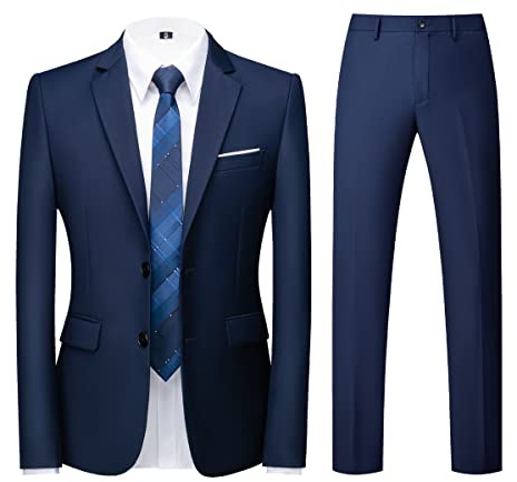 KUDORO Herren Anzüge Slim Fit 2-Teilig Zwei Knöpfe für Hochzeit Business Herrenanzug Sakko Hose(Blau,XS)