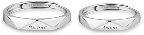 AMDXD 2 pcs Hochzeitsring S925 Silber, 4MM/3MM Graviert Amour I Love You Partnerringe Silberring, Partner Geschenke, Silber (Verstellbar)