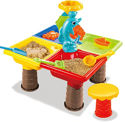 URFEDA Sand- und Wassertisch Tischspielset für Kleinkinder inklusive verschiedenem Zubehör Kinder Strandspielzeug Spieltisch Wasserspielzeug Outdoor Courtyard Beach Toys für Kinder ab 3 Jahren