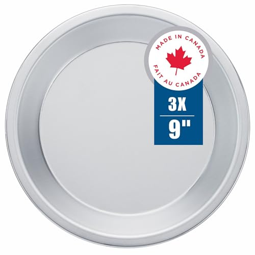 Norjac 9 Inch Pie Pan, 3 Pack, 1.25 Inch Deep, Round Aluminum Baking Pans for Oven, Rust-Free, Durable, Made in Canada