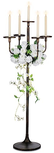 Sziqiqi Black Floor Candelabra Centerpiece 5-arm 48inch Tall Candle Holders for Candlesitcks Taper Pillar Candles Metal Floral Centerpieces Stand Halloween Wedding Party Event Decoration