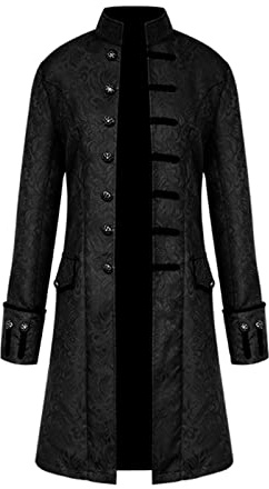 TSIRNK Mittelalter Kleidung Herren,Steampunk Halloween Kostüme Herren,Frack Steampunk Gothic Mittelalter Uniform (Schwarz, L)
