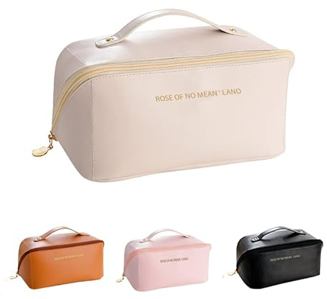 ELCM Reise Kosmetiktasche mit Großem Fassungsvermögen, Frauen Tragbare Kosmetikbeutel, wasserdichte PU Leder Schminktasche Waschtasche Make Up Bag mit Teilern und Griff