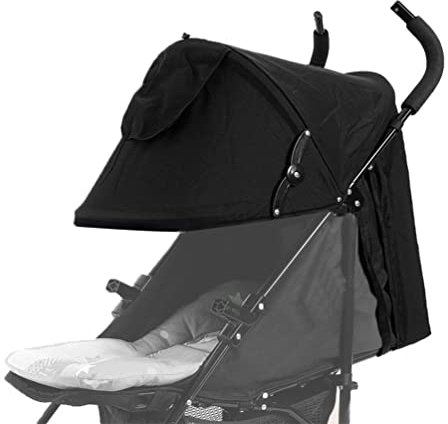 TOPOQ Pram Sun Shade Cover Baby Stroller Sun Shade Canopy Awning Pushchair Sunshade Sun Cover Universal Baby Buggy Sun Shade Parasol Umbrella with Pockets Mesh Window Adjustable Retractable