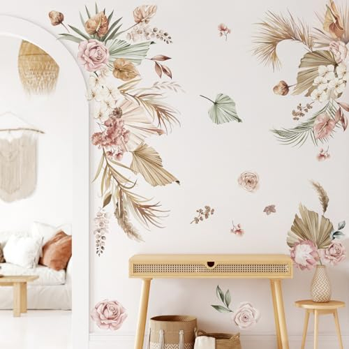 wondever Wandtattoo Boho Palme Blätter Wandaufkleber Tropisches Blätter Blumen Groß Wandsticker Wanddeko für Schlafzimmer Wohnzimmer TV Hintergrund