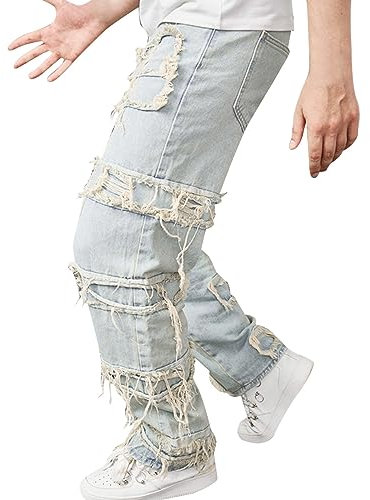 Jeans Herren Teenager y2k Loose Fit Baggy Jeans Herren Jeans Men Hip Hop Jeans Baggy Jeanshose Teenager Jungen Bein Jeans Skateboard Hose Streetwear mit Weitem Bein Freizeit