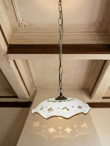 Mondocreazioni Lampadario a sospensione 1 luce con catena e ceramica realizzata e decorata artigianalmente (Limoni)