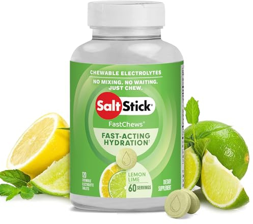 SaltStick Electrolyte FastChews - 120 Lemon Lime Chewable Tablets - Salt Tablets for Running and Hydration, Electrolyte Chews - 120 Count