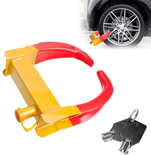 YKUKIZEE Trailer Wheel Lock Clamp Heavy Duty, Anti Theft Caravan Wheel Clamps Locks with 2 Keys, Adjustable Car Wheel Clamps Lock Security for Van Motorhome Tyre Wheels Claw(Yellow/Red)