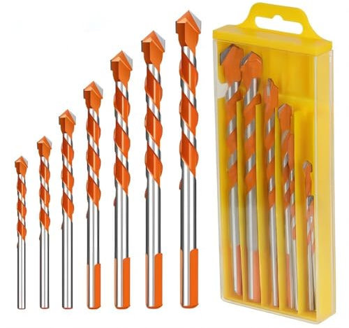 Hoquare Masonry Drill Bits Set, 7pcs Carbide Hammer Drill Bits for Concrete Brick Tile Wood Glass, Heavy Duty Concrete Drill Bits, 3/4/5/6/8/10/12mm Professional Drill Bit Set