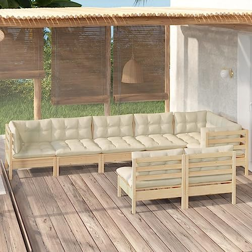 DYRJDJWIDHW europaletten,gartenmöbel Set,palettenkissen,8-TLG. Garten-Lounge-Set mit Creme Kissen Massivholz KieferGeeignet für Garten, Swimmingpool, Wohnzimmer, Terrasse