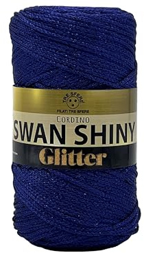 filati italiani cordini laminati Swan Glitter 500g - 450 metri per borse handmade e molto altro ancora (blu/lux, SHINY GLITTER)