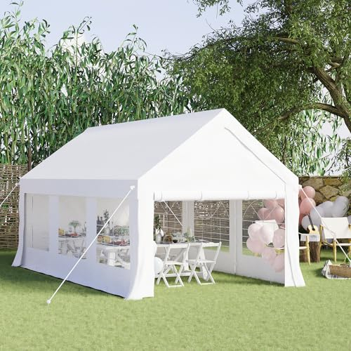 Devoko Partyzelt, Festzelt, Verzinkter Rahmen, Stabil und Wasserdicht, Stahlrahmen, Metallrahmen-Gartenzelt mit PVC-Fenstern, 560g/m² PE-Gewebe, Wasserdicht, UV-beständig (3 × 6 m)