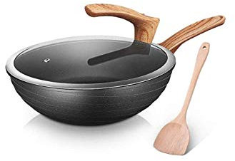 OQHAIR Wok per Uso Domestico in Acciaio Inossidabile, pentola Antiaderente Non Rivestita, pentola ad Alta Temperatura con Manico antiscottatura per Tutti i Piani Cottura, compreso Il forn