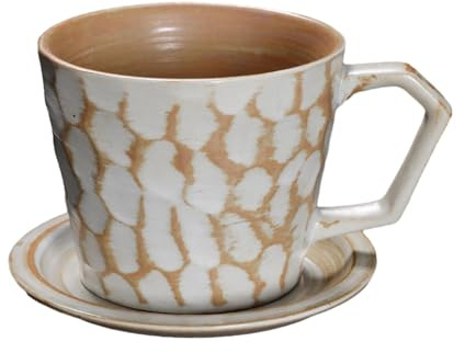 300ml/10oz Japanese Coffee Cup Set Retro -Ear Ceramic Coffee Cup-Hammer lines wide mouth cup+disc-milky white