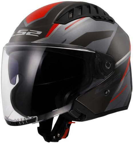 LS2, Jet-Motorradhelm COPTER II DISTON Gloss Grey Red, XXL