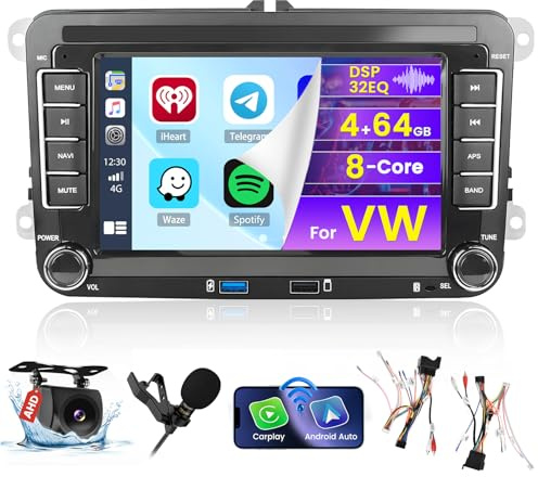 Hikity 8 Cores 4G+64G Android 13 Bilradio för VW Golf 5 V Golf 6 T-iguan Passat B6 EOS Polo Jetta Trådlös Carplay Android Auto, 7'' Pekskärm Radio FM RDS 32EQ DSP WIFI Bluetooth GPS 59UI SWC