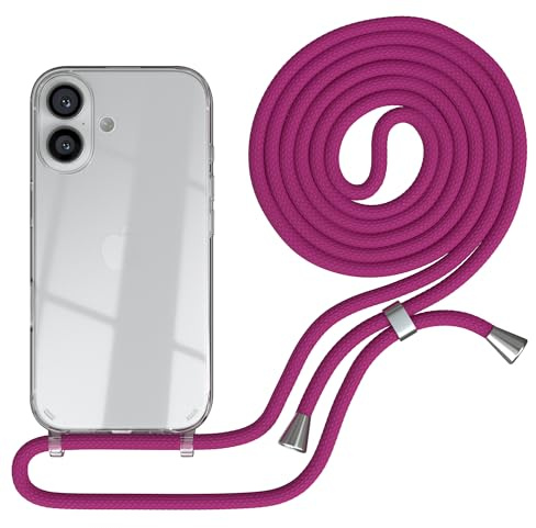 EAZY CASE Handykette kompatibel mit iPhone 16 Handyhülle mit Umhängeband, Handykordel mit Schutzhülle, Silikonhülle, Hülle mit Band, Stylische Kette für Smartphones, Pink