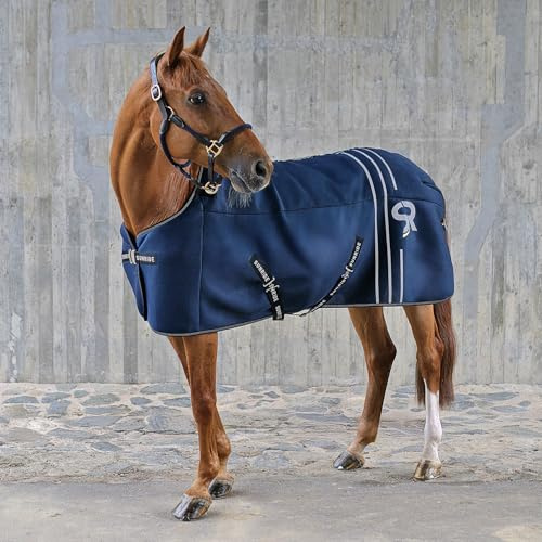 SUNRIDE Stalldecke 50g für Pferde - mit Fleece - geeignet als Unterdecke - extrem atmungsaktiv - abnehmbare Bauchgurte (blau, 135 cm)