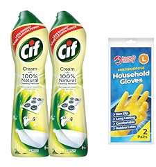 Ciff Cream Cleaner Lemon 500ml (Pack of 2) with Household Gloves (2 Pairs)| Powerful Citrus Cleaning & Hand Protection Bundle | Heavy Duty Cleaning | All-Purpose Cleaner