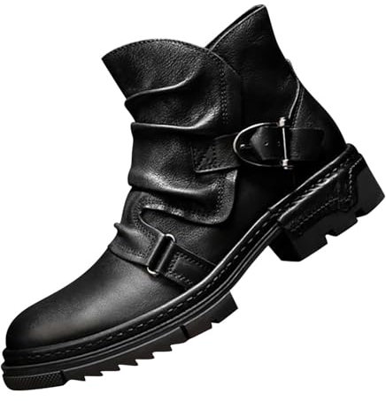 Stövletter herr läder vintage läderskor | High Top Slip On fritidsskor arbetsskor | Lediga platta slip-stövlar affärsskor | bekväma läderstövlar körskor för män, svart, 42 EU