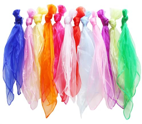 HERZWILD Paños de malabares en colores, de gasa, para bailar, 60 x 60 cm, paños de seda de colores, para guardería, espectáculos de niños, malabares sensoriales, bailar, 12 unidades