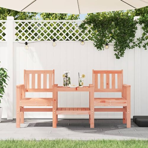LVHUIDEH Gartenbank aus Holz, 2-Sitzer Sitzbank mit Tisch, Latten-Design, Outdoor Terrassenmöbel, Parkbank für Rasen Terrasse Garten Deck, 175 x 55 x 89 cm