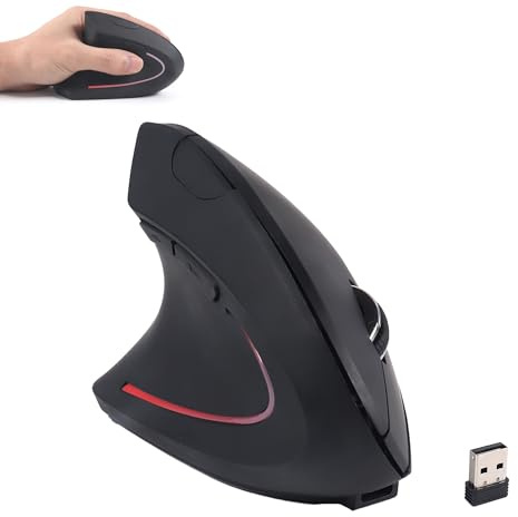 Wireless Mouse Ergonomic Left Handed Vertical Mouse with USB Receiver LED Light 6 Buttons 2.4GHz Optical Portable Rechargeable Computer Mice for Laptop PC Desktop Notebook Kids Adults Gifts (Black)