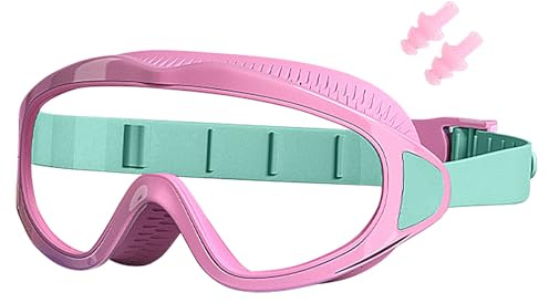 laxreheye Lunettes de natation, avec bouchons d'oreilles étanches, anti-buée, protection UV, lunettes de sport étanches pour de 2 à 16 ans