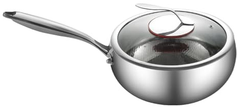 Genérico Titanium Hammered Olla, Sarten Hierro Fundido Con Tapa, Ollas Cocina Multicapa Gruesa, De Titanio Martillado De Acero, Sartén Sin Revestimiento, Textura Celosía Antiadherente Doble, 24cm