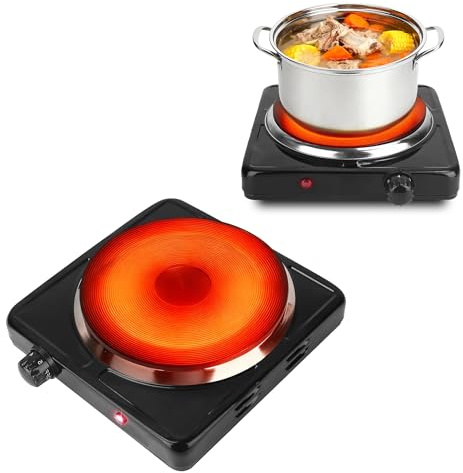 Hot Plate, Countertop Single Cast Iron Burner 1500 W Electric Stove with 5 Levels Adjustable Temperature & Knob Control, Portable Cooktop for Home/RV/Camping (Black)