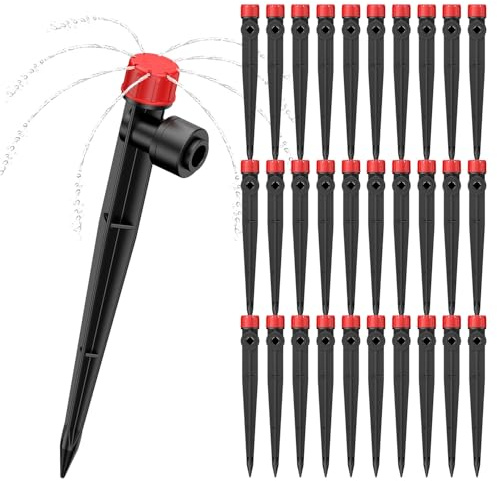Pawfly 30 Piezas Emisores Riego por Goteo con Flujo Ajustable Difusores Aspersores con Soporte y 8 Agujeros para Sistema de Riego por Goteo para Tubos de 6 mm
