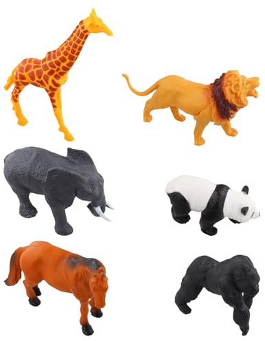 6 Stück Tiere Figuren, Tierfiguren Set, Bauernhoftiere, Tiere Spielzeug, Waldtiere Figuren, Dschungeltier-Figuren, Orang-Utan, Giraffe, Pferd, Panda, Elefant, Löwe, Geeignet für Babys und Kinder