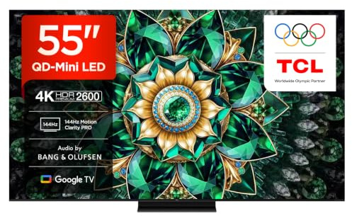 TCL 55Q7C-UK QD-Mini LED TV, 4K HDR Premium 2600, Smart TV Powered by Google TV (Dolby Vision IQ & Atmos, HVA Panel, Audio by Bang & Olufsen, 144Hz Motion Clarity Pro)