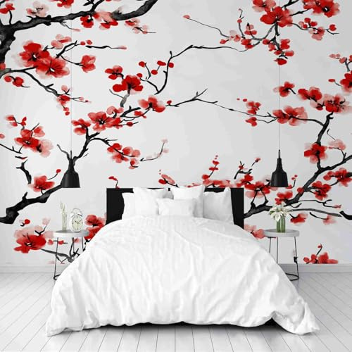 Dppyuxa Papier Peint Panoramique Japonais Fleurs de Cerisier Murales Papier Peint 300x210 cm Poster Geant Mural Floral Fleur de prunier Décoration Murale Salon Chambre D'enfants Restaurant