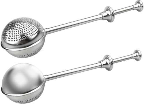 YUNYU 2Pcs Tea Strainer with Telescopic Handle - One Full-Hole Tea Strainer and One Half-Hole for Versatile Loose Tea Brewing, Easy to Use and Clean