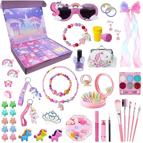 Calendario Avvento,Calendario di Unicorno di Natale,Unicorno Borsetta Gioielli,Orecchini Anelli Collana Set,Unicorn Set,Borsetta Unicorno,per Decorazioni Natalizie