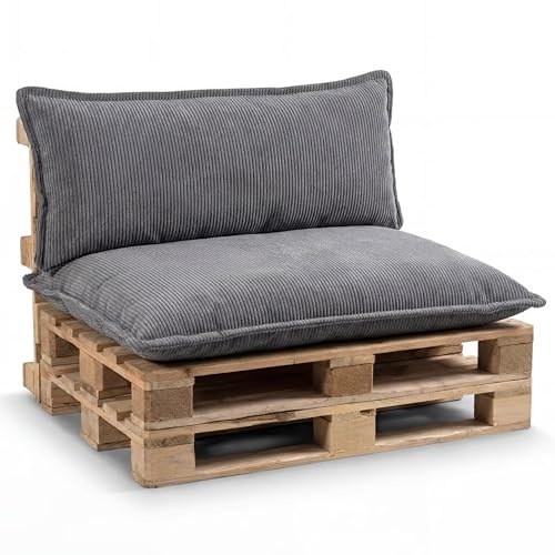 Gutekissen® Palettenkissen Set – Sitzkissen für Europaletten – Palettenpolster, Gefüllt mit Granuliertem Poulirette-Schaum PLL (Hellgrau, Eckkissen 70x40)