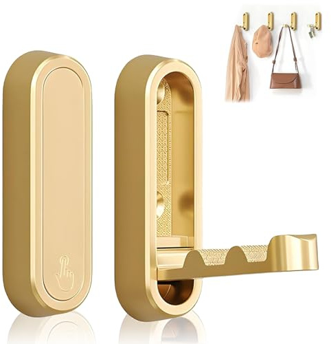 XoeLLe 2 Stück kleiderhaken klappbar Garderobenhaken Super Durable Klappbar Klapphaken Zinklegierung Platzsparende Zur Wandmontage Robust für Bad Flur Küche Jacken Handtücher Taschen (Gold)